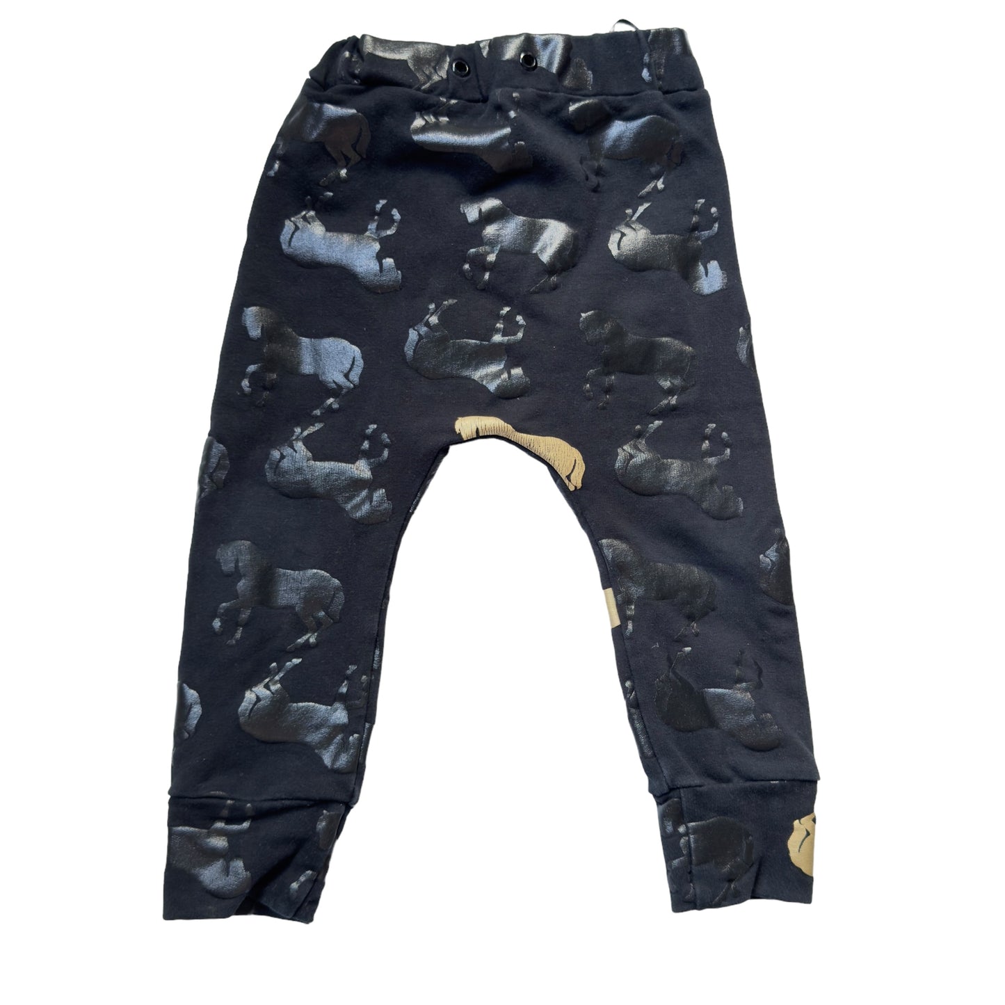 Carbon Soldier hooded pant | black and gold horse print | 3 years | GUC
