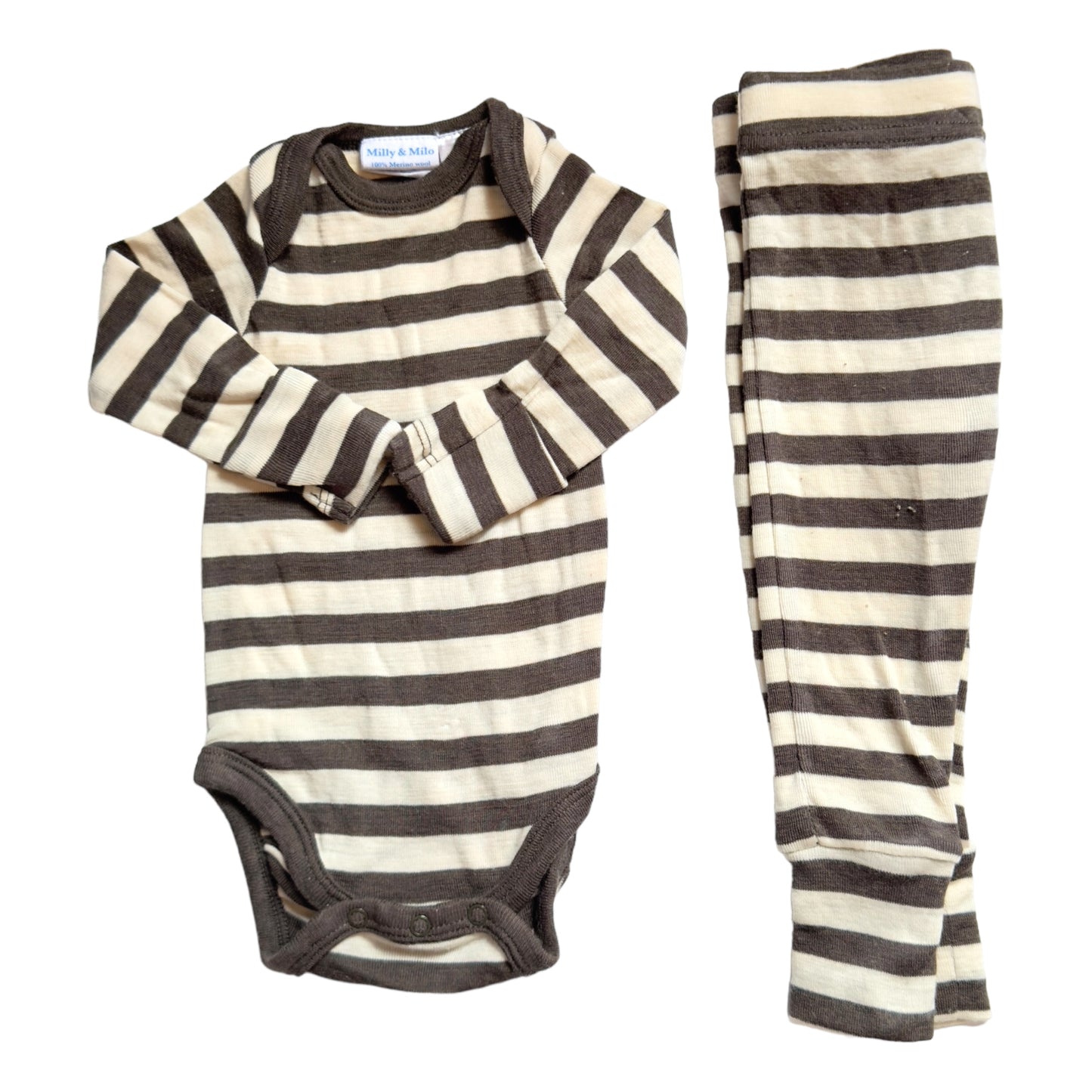 Milky & Milo merino set |3-6 months | GUC | grey & white stripped